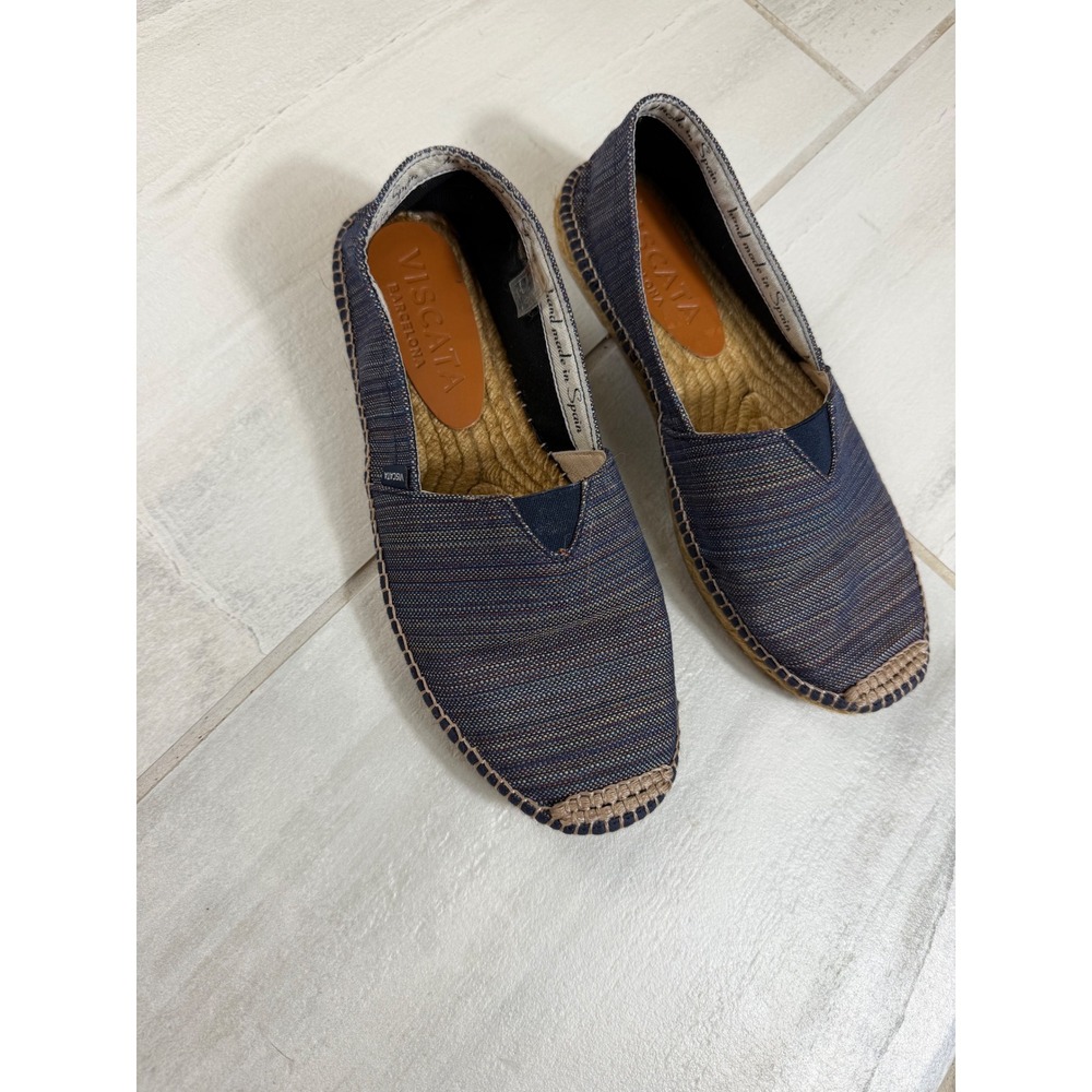 Viscata Barcelona Blue Striped Canvas Espadrilles Made in Spain Size 42